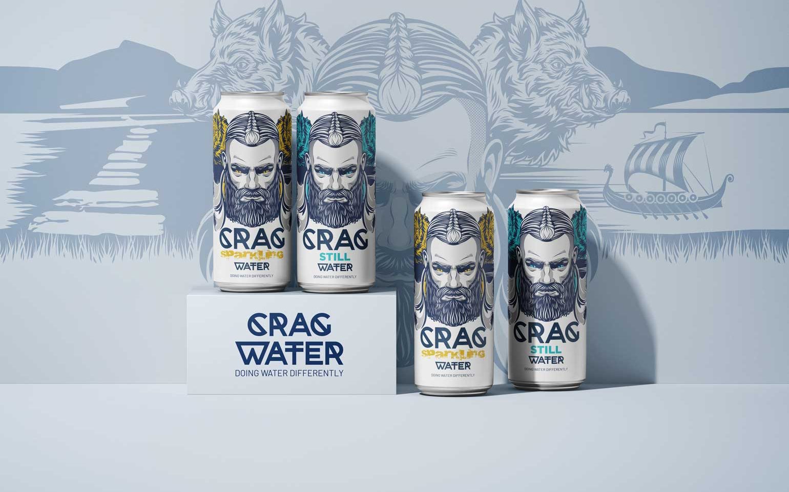 Crag Springwater On Plinths, Drinks Branding