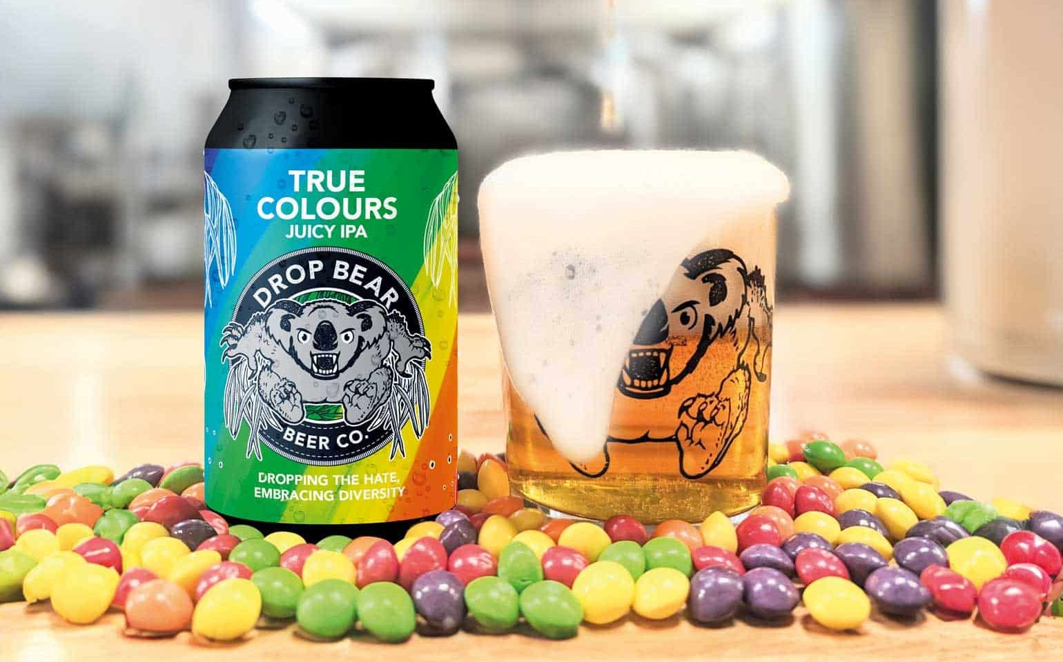 Drop Bear True Colours IPA Can and glass